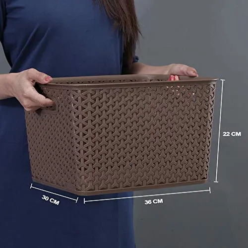 Bel Casa Royal Large Multipurpose Plastic Storage Baskets with Lids, Dark Brown - Pack of 2