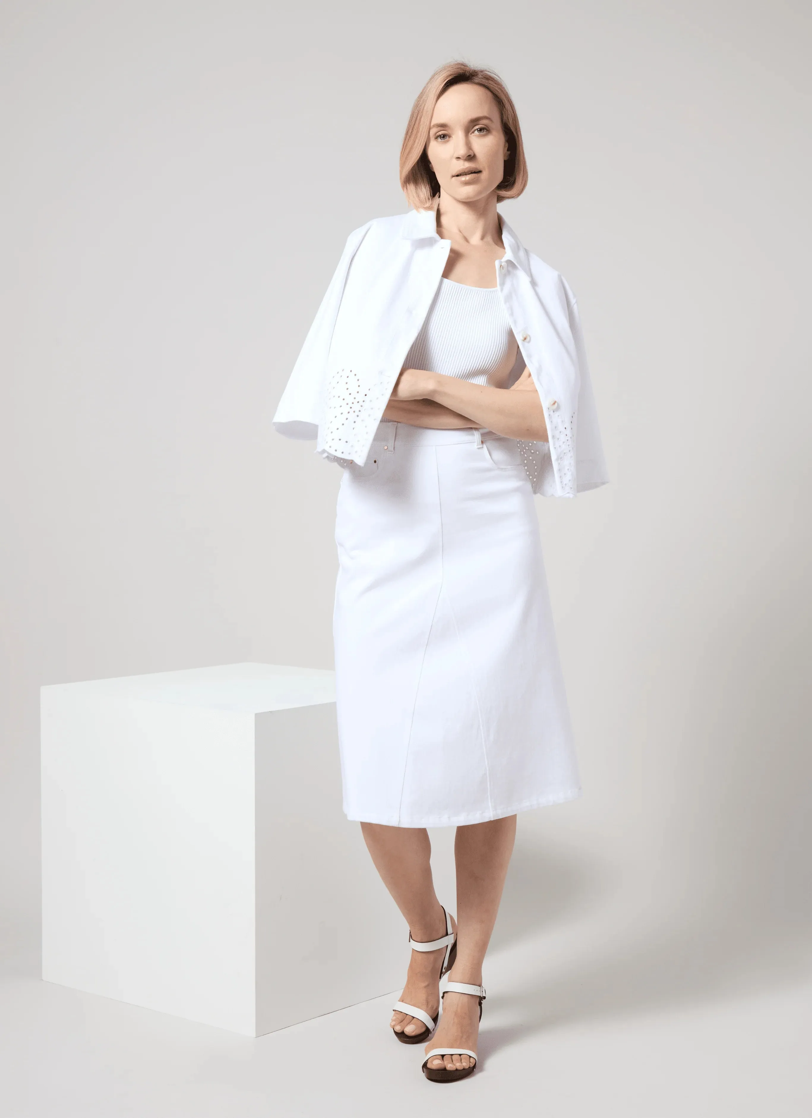 Bellamy Denim Skirt in White - Lysse 32-3528-M9