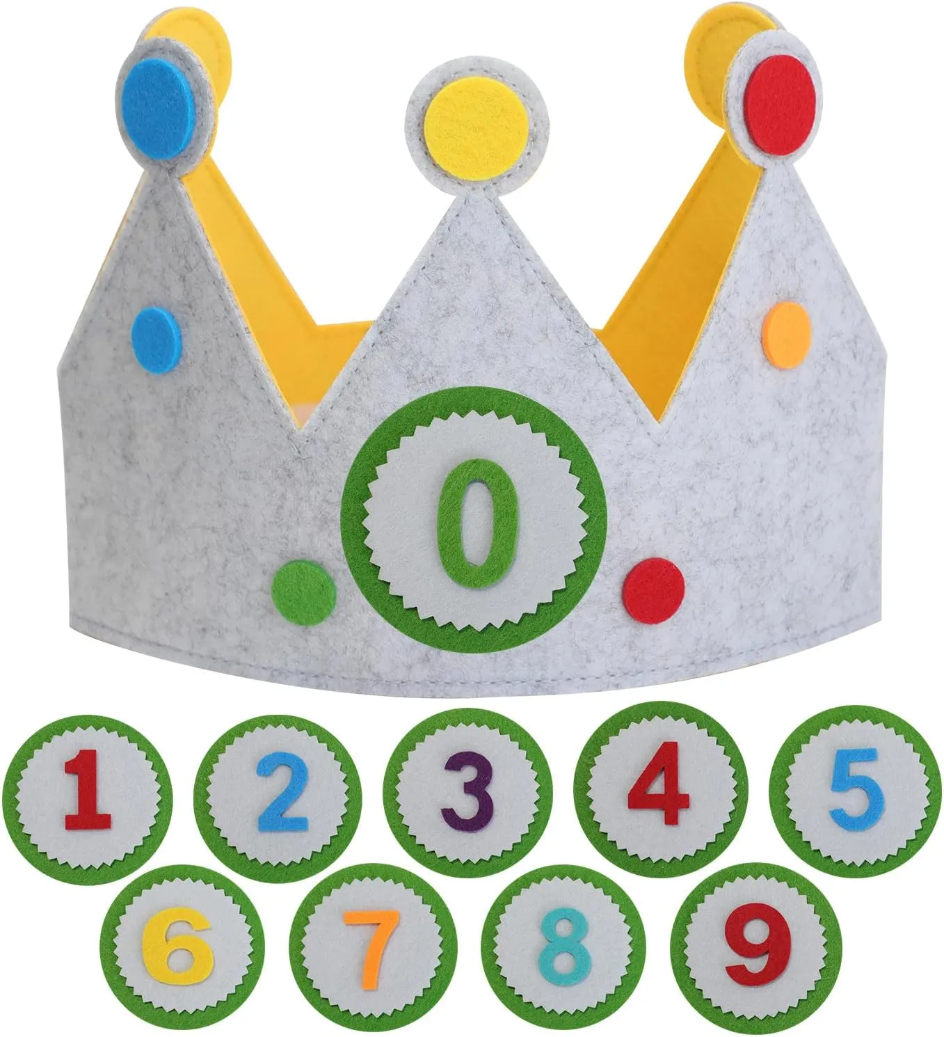 Birthday Crown Hat with Numbers,Children's Fabric Hat,Interchangeable Numbers 0-9,Boys Girls Hats for Birthdays