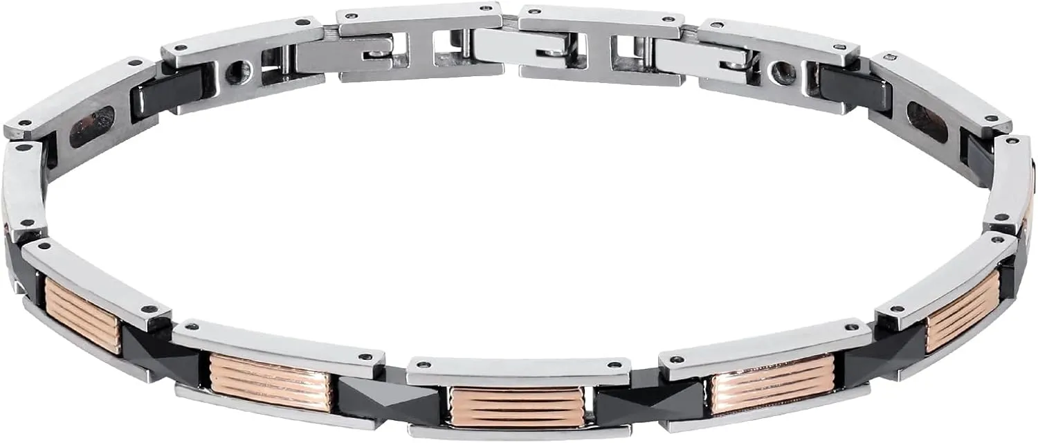 Black Bracelets for Men, Link Chain Stainless Steel Bracelet for Men, Charm Jewelry for Birthday Annivesary Fathers Day Valentines, Dad Husband Boyfriend,Casual Trendy Cool Adjustable