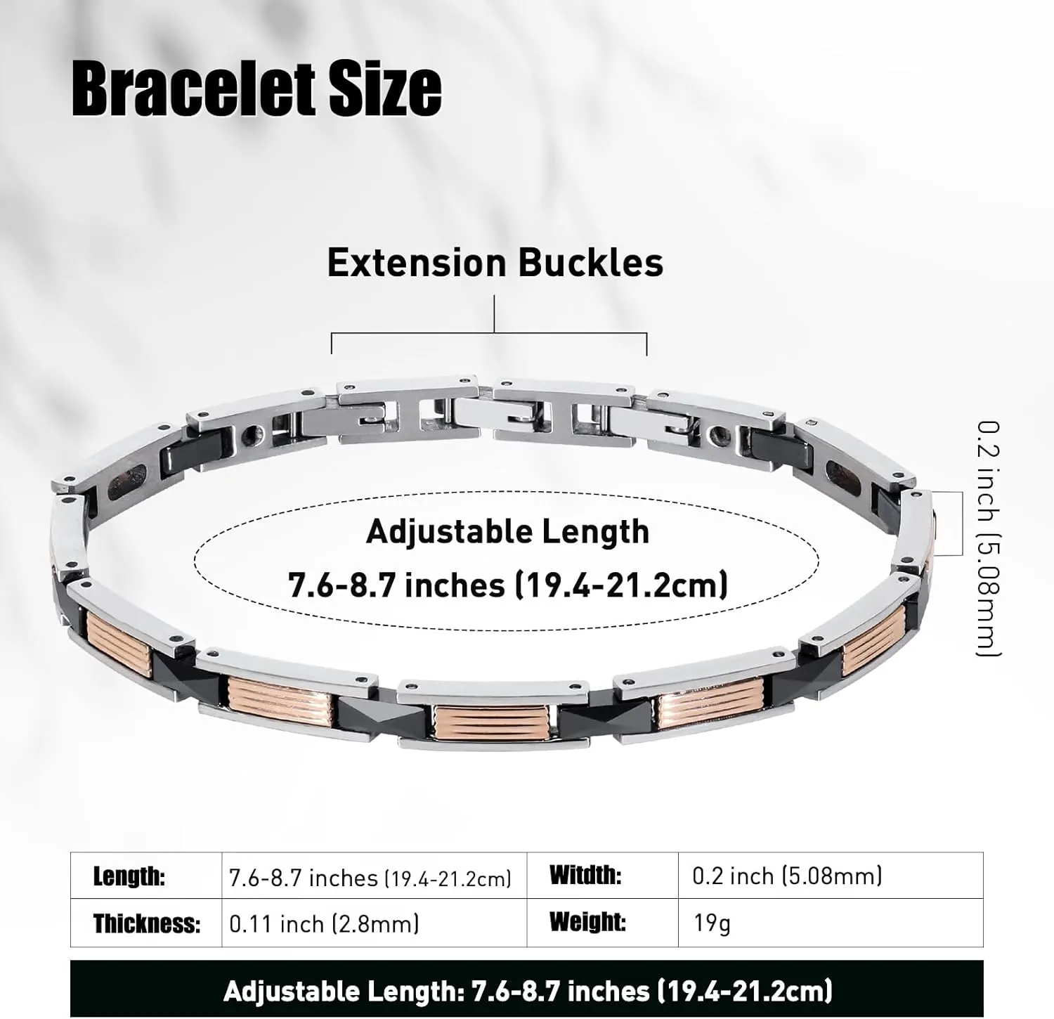 Black Bracelets for Men, Link Chain Stainless Steel Bracelet for Men, Charm Jewelry for Birthday Annivesary Fathers Day Valentines, Dad Husband Boyfriend,Casual Trendy Cool Adjustable