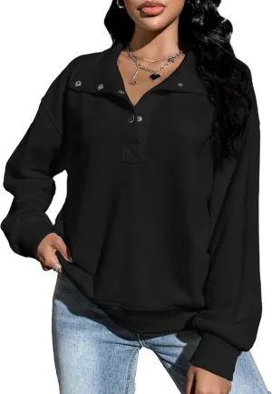 Blooming Jelly Womens Oversized Quarter Zip Cute Sweatshirt Lapel Cozy Fleece Trendy Thumb Hole Pullover