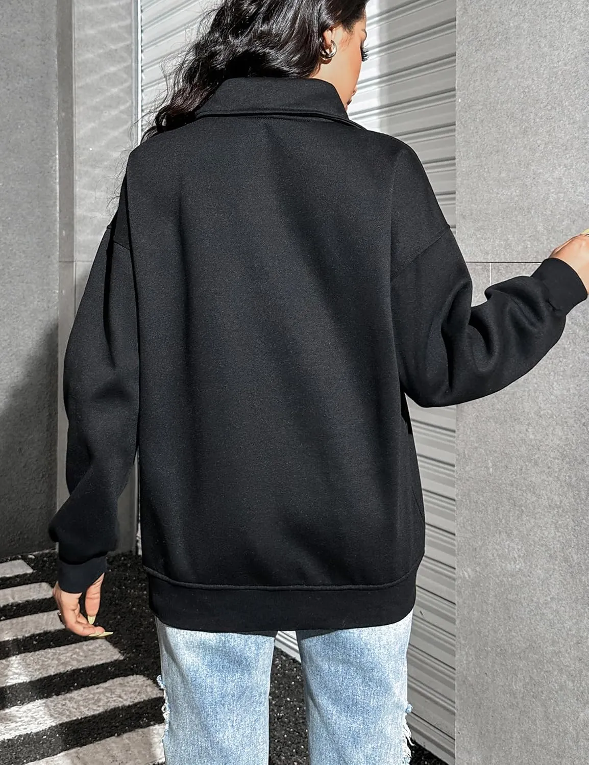 Blooming Jelly Womens Oversized Quarter Zip Cute Sweatshirt Lapel Cozy Fleece Trendy Thumb Hole Pullover