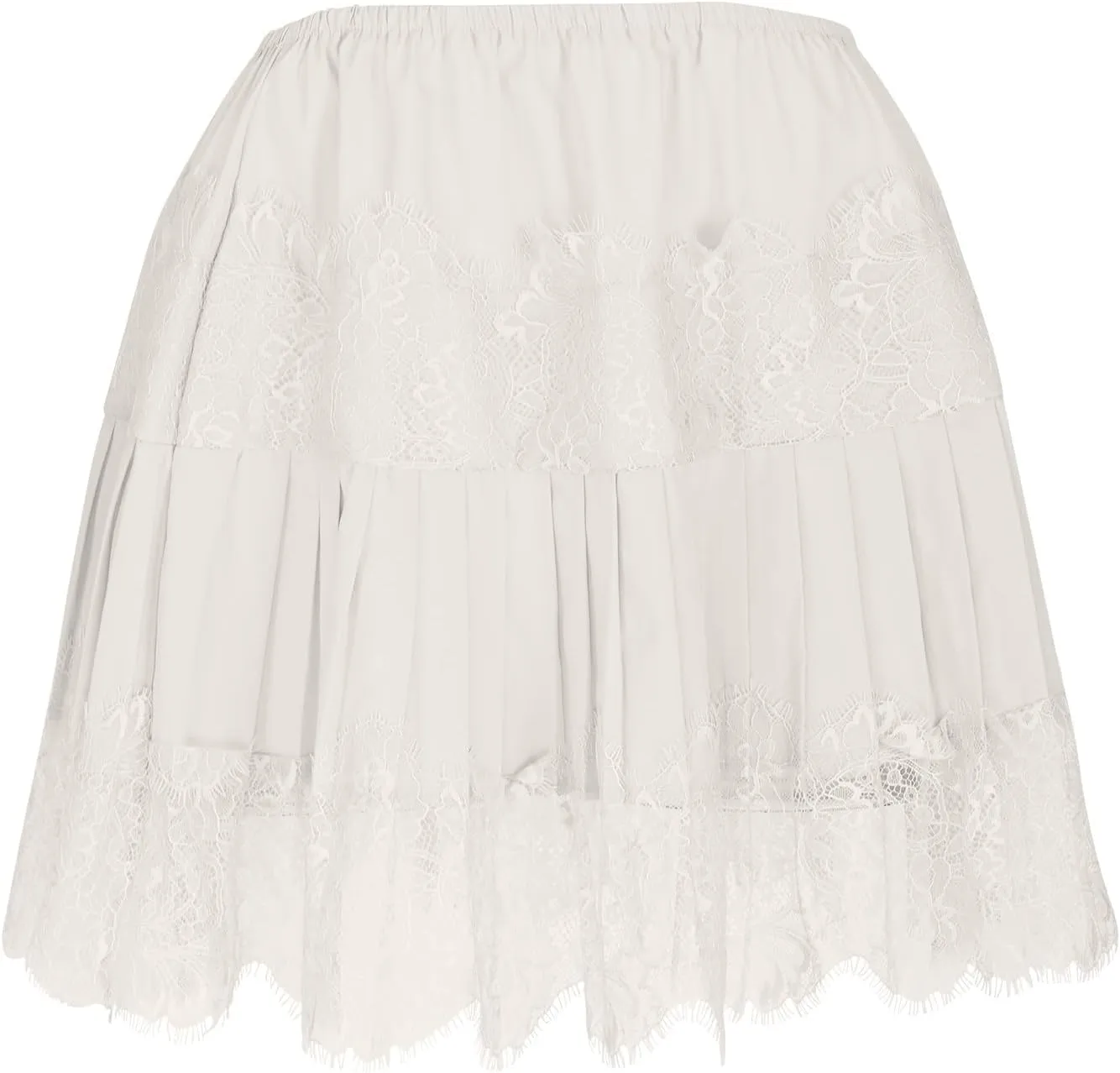Borniu Womens Temperament Y2K Lace Skirts Flowy A Line Short Skirt High Waisted Ruffle Mini Skirts Pleated Cute Solid Skirt