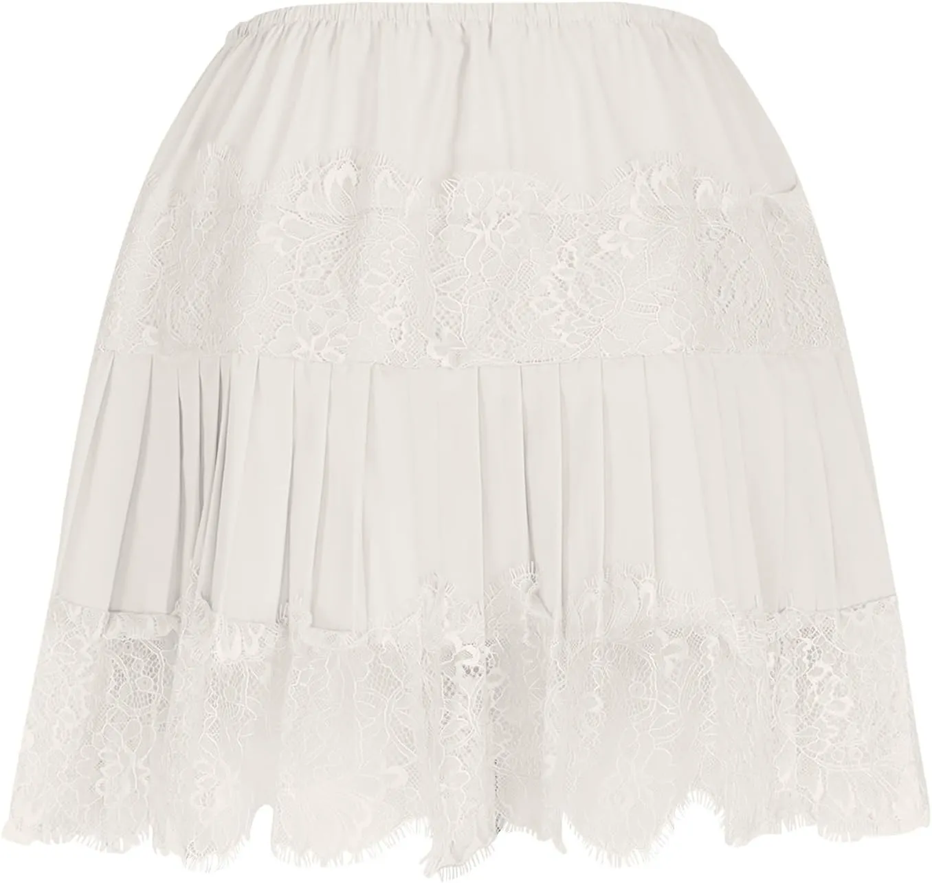 Borniu Womens Temperament Y2K Lace Skirts Flowy A Line Short Skirt High Waisted Ruffle Mini Skirts Pleated Cute Solid Skirt