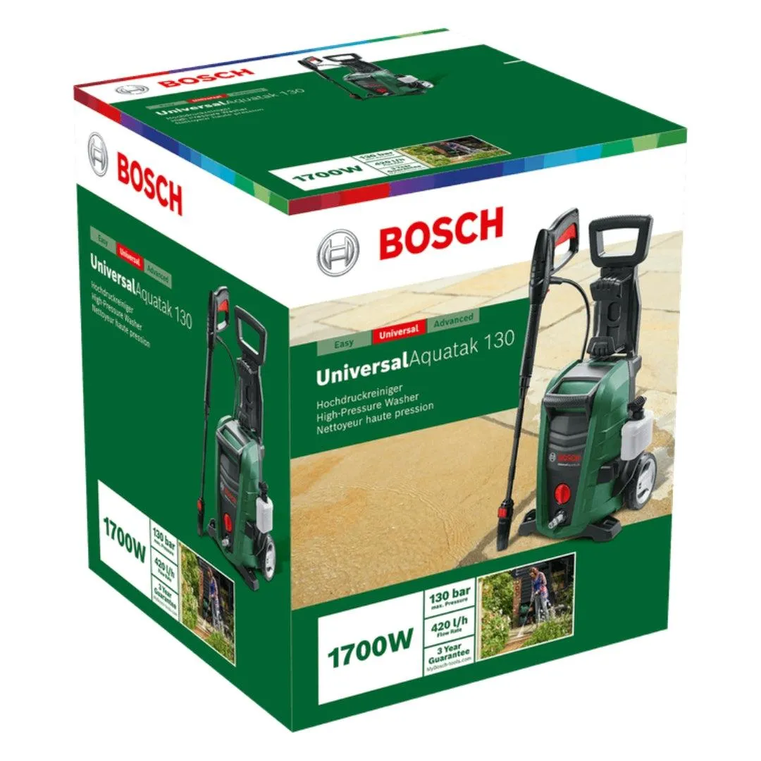 Bosch High Pressure Washer Universal Aquatak 130 | 1700W Powerful Motor | 7 L/H Water Flow | Compact & Portable | Premium Accessories