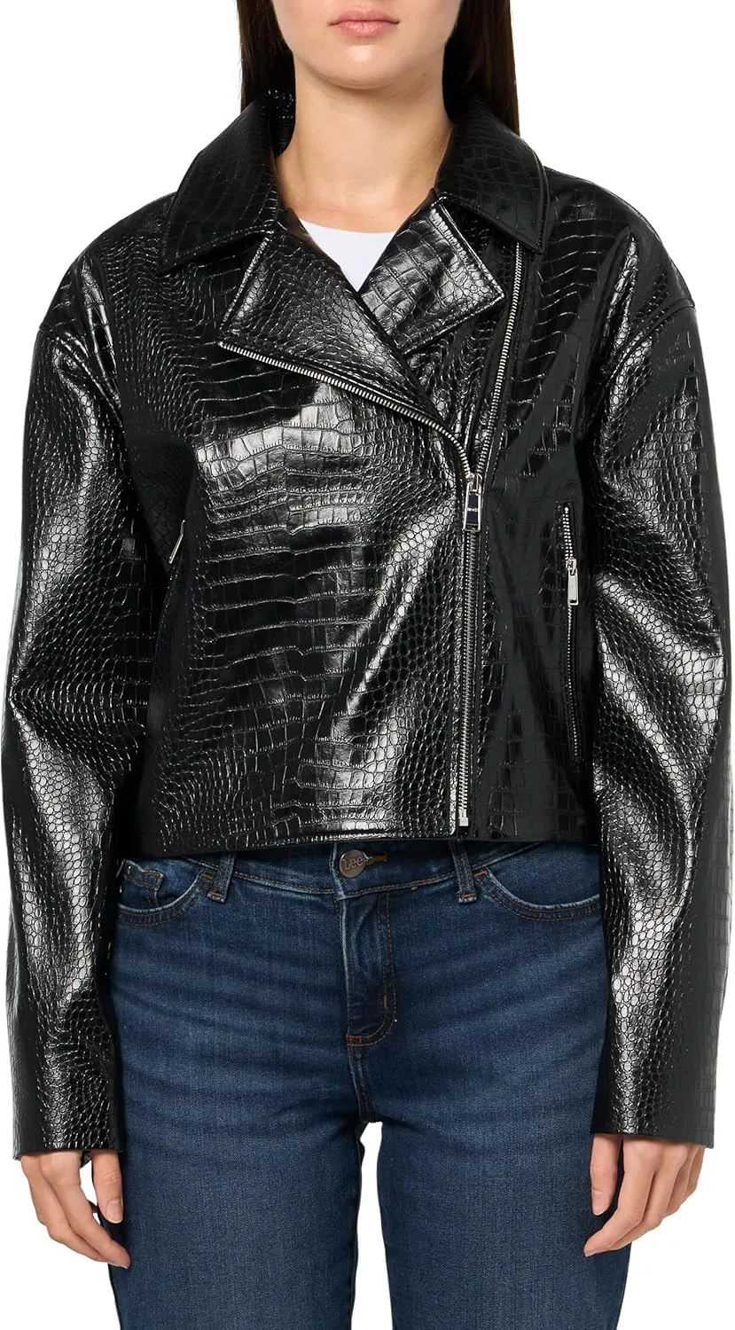 BOSS Women's Jaby Textured Friendly Leather Cropped Jacket