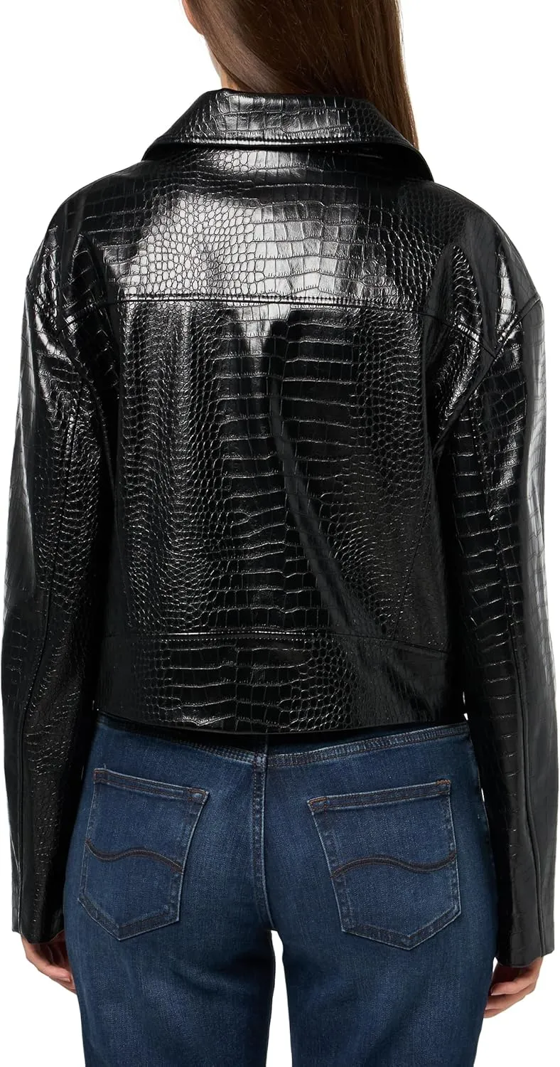BOSS Women's Jaby Textured Friendly Leather Cropped Jacket