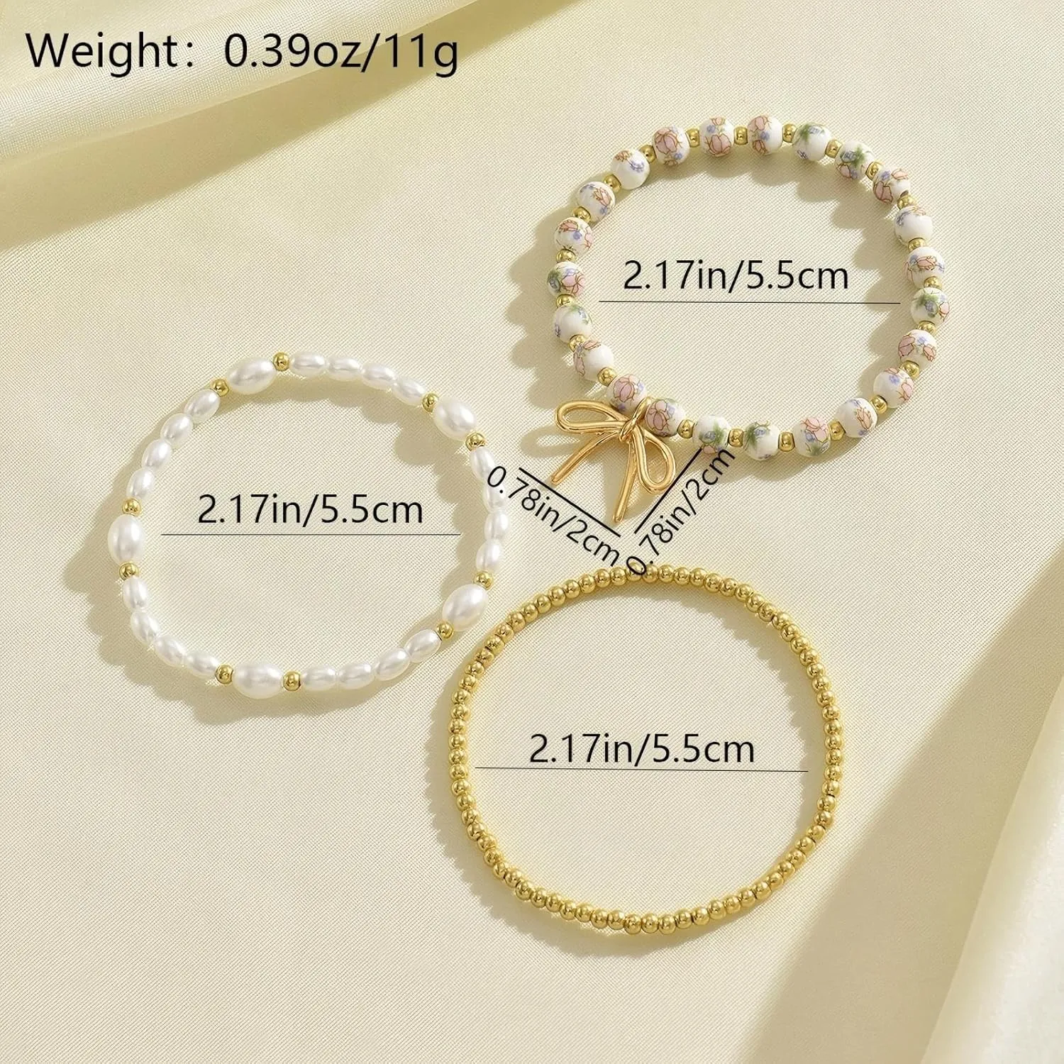 Bow Beaded Bracelet set for Women Stackable StretchBracelets Pearl Gold bead Ceramic Bead Bracelets of Jewelry Gift