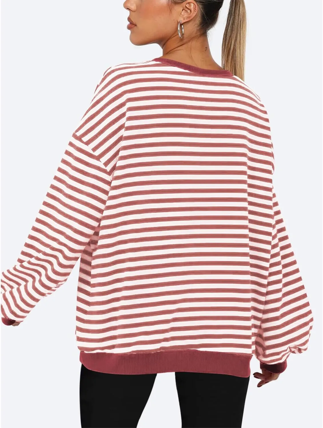 BROVAVE Womens Oversized Sweatshirt Sweater Fall Crewneck Striped Long Sleeve Shirts Preppy Top Y2K Outfits