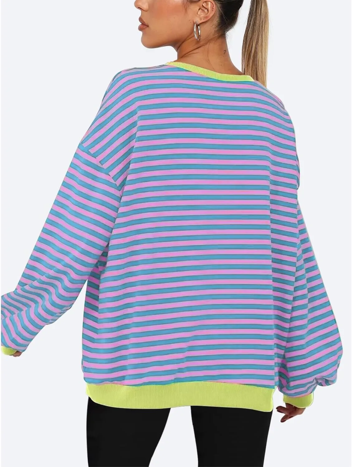 BROVAVE Womens Oversized Sweatshirt Sweater Fall Crewneck Striped Long Sleeve Shirts Preppy Top Y2K Outfits
