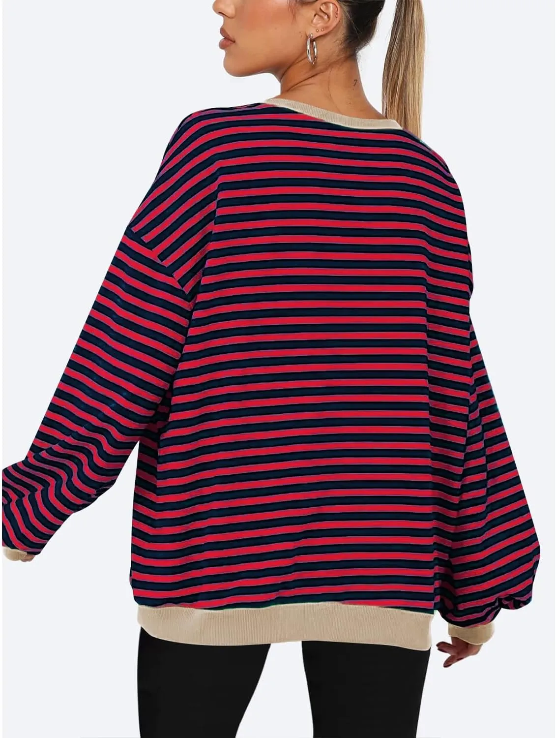 BROVAVE Womens Oversized Sweatshirt Sweater Fall Crewneck Striped Long Sleeve Shirts Preppy Top Y2K Outfits