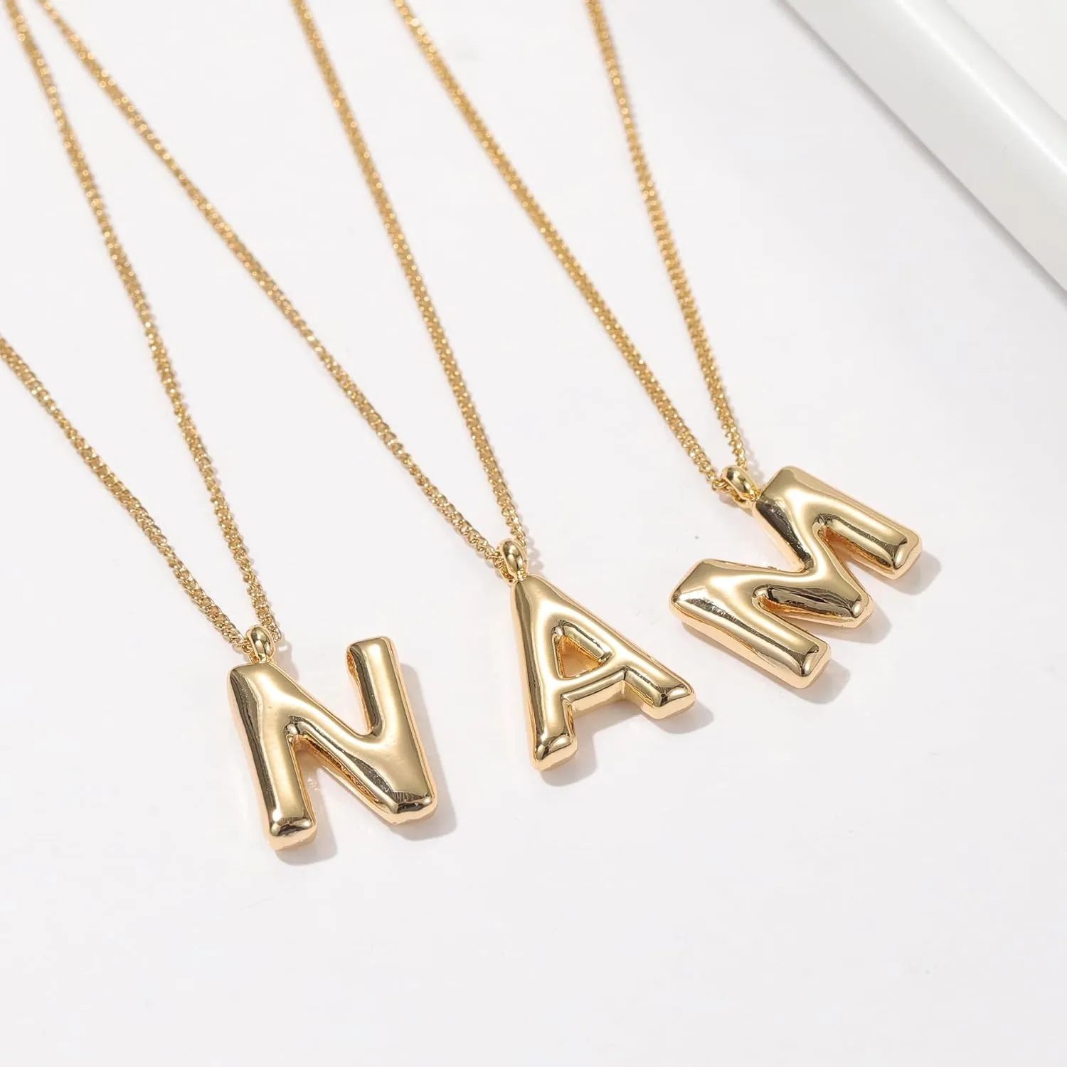 Bubble Initial Necklace Balloon Letter Necklaces for Women, 14K Gold Plated Dainty Pendant Chunky Alphabet Necklaces for Teen Girls Personalized Jewelry Gifts (H, Rose gold)