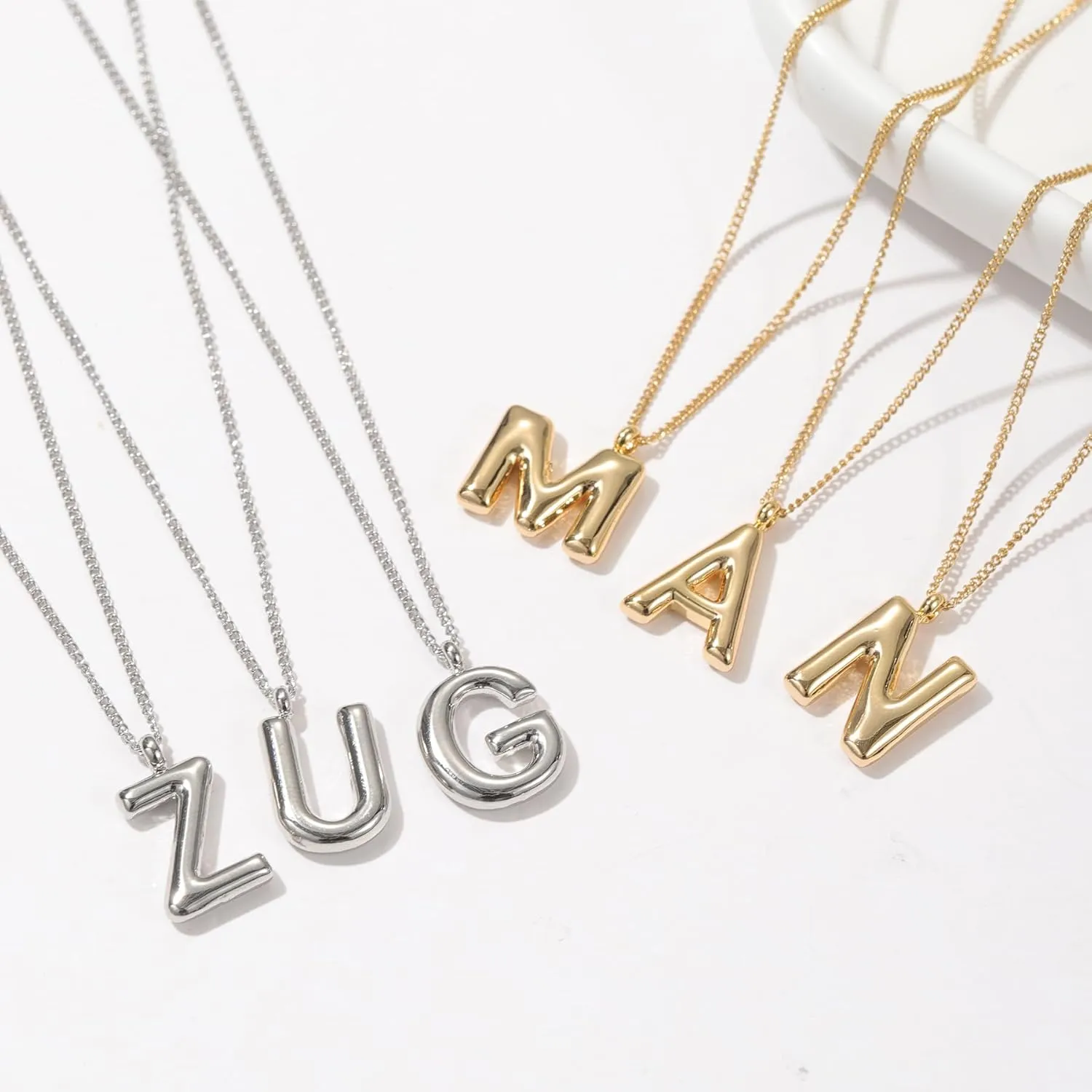 Bubble Initial Necklace Balloon Letter Necklaces for Women, 14K Gold Plated Dainty Pendant Chunky Alphabet Necklaces for Teen Girls Personalized Jewelry Gifts (H, Rose gold)