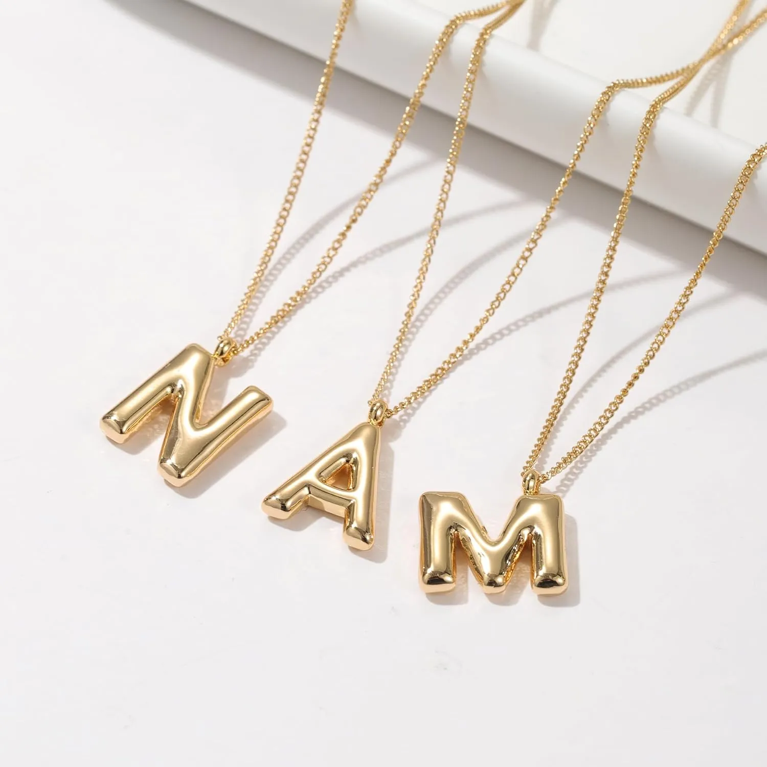 Bubble Initial Necklace Balloon Letter Necklaces for Women, 14K Gold Plated Dainty Pendant Chunky Alphabet Necklaces for Teen Girls Personalized Jewelry Gifts (H, Rose gold)