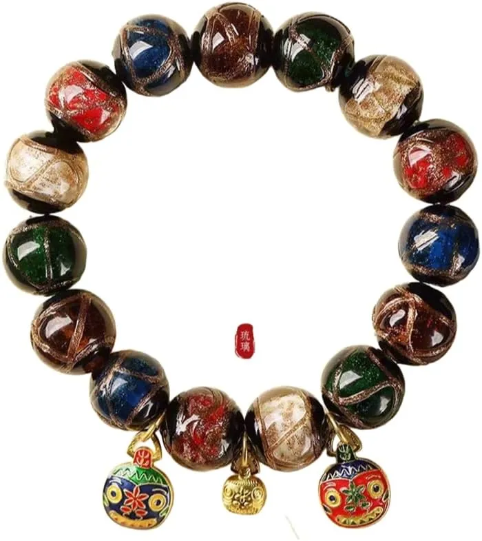 Buddhist Handmade Bracelet The Lama Temple with the same Incense Ash Glass Gold Eater Glazed Beads Charm with Good Luck and Energy, Gifts for Men Women