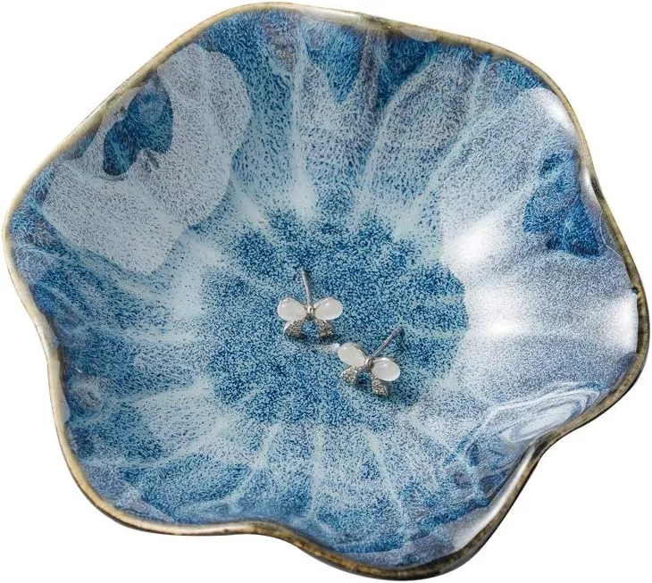 C&Xanadu Ring Holder, Leaf Shape Decorative Earring Stand, Jewelry Tray, Key Bowl, Trinket Dish for Women Birthday Gifts, Great Gifts for Friends, Leaf Blue