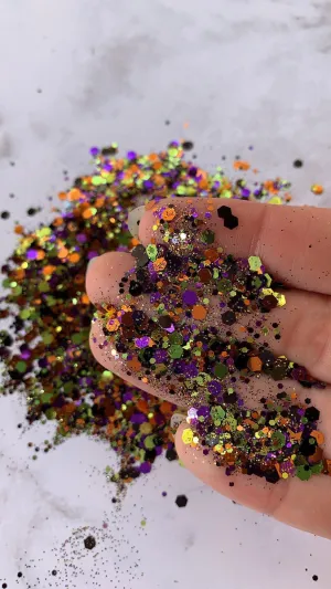 candy corn green purple orange chunky mix Halloween polyester glitter