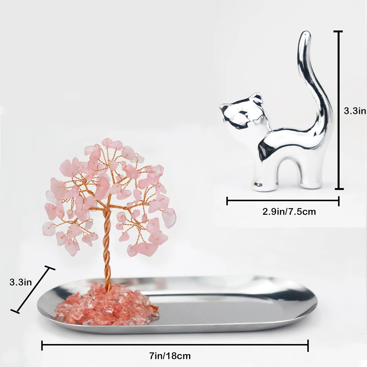 Cat Ring Holder, Cute Animals Jewelry Tray, Cat Lovers Gifts for Women, Pink Room Japanese Decor, Birthday Gifts for Teen Girls Trendy Stuff - Rose Quartz