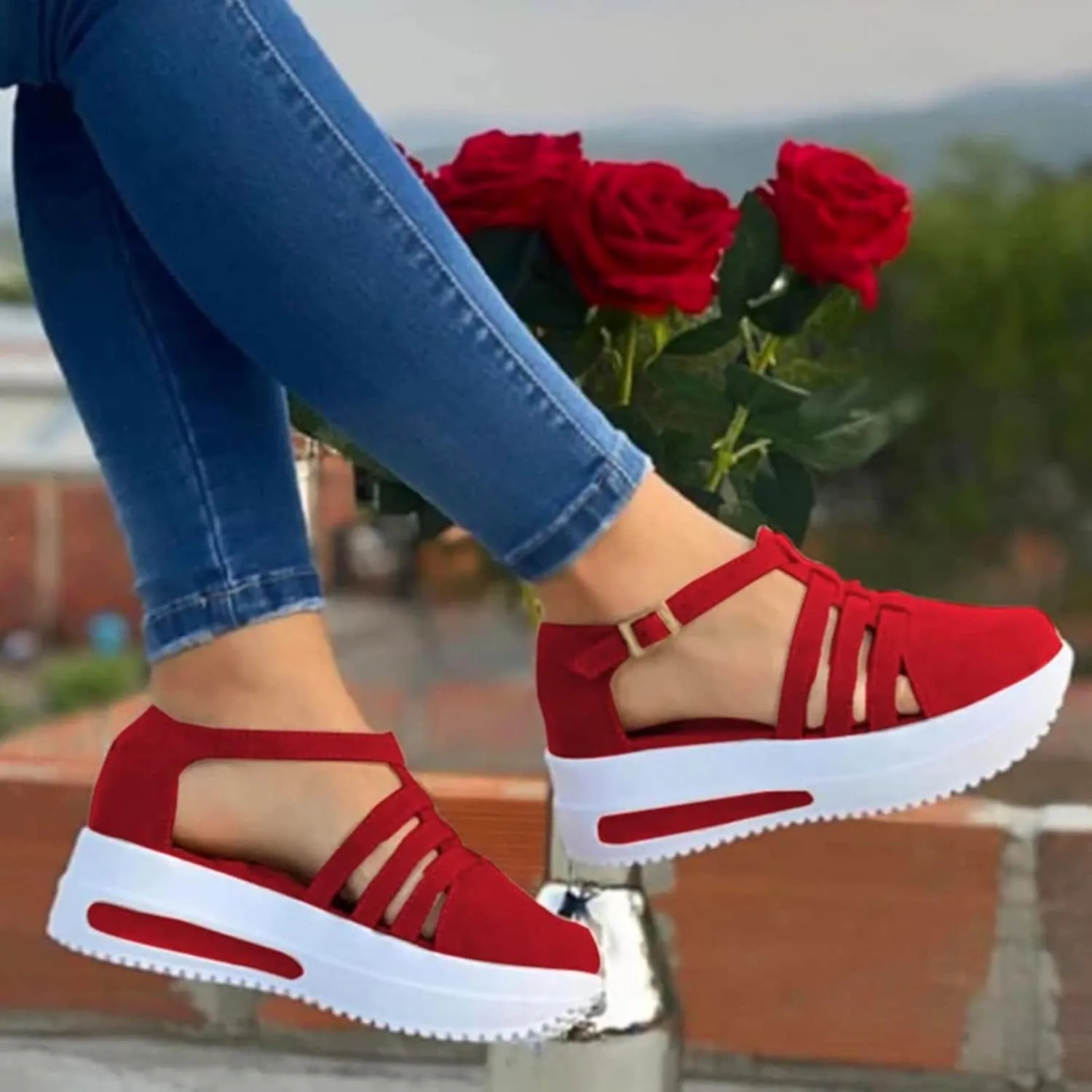 Cathalem Closed Toe Sandals for Women Dressy Casual Closed Toe Sandals Ankle Strap Closed Toe Espadrilles Wedge Sandals