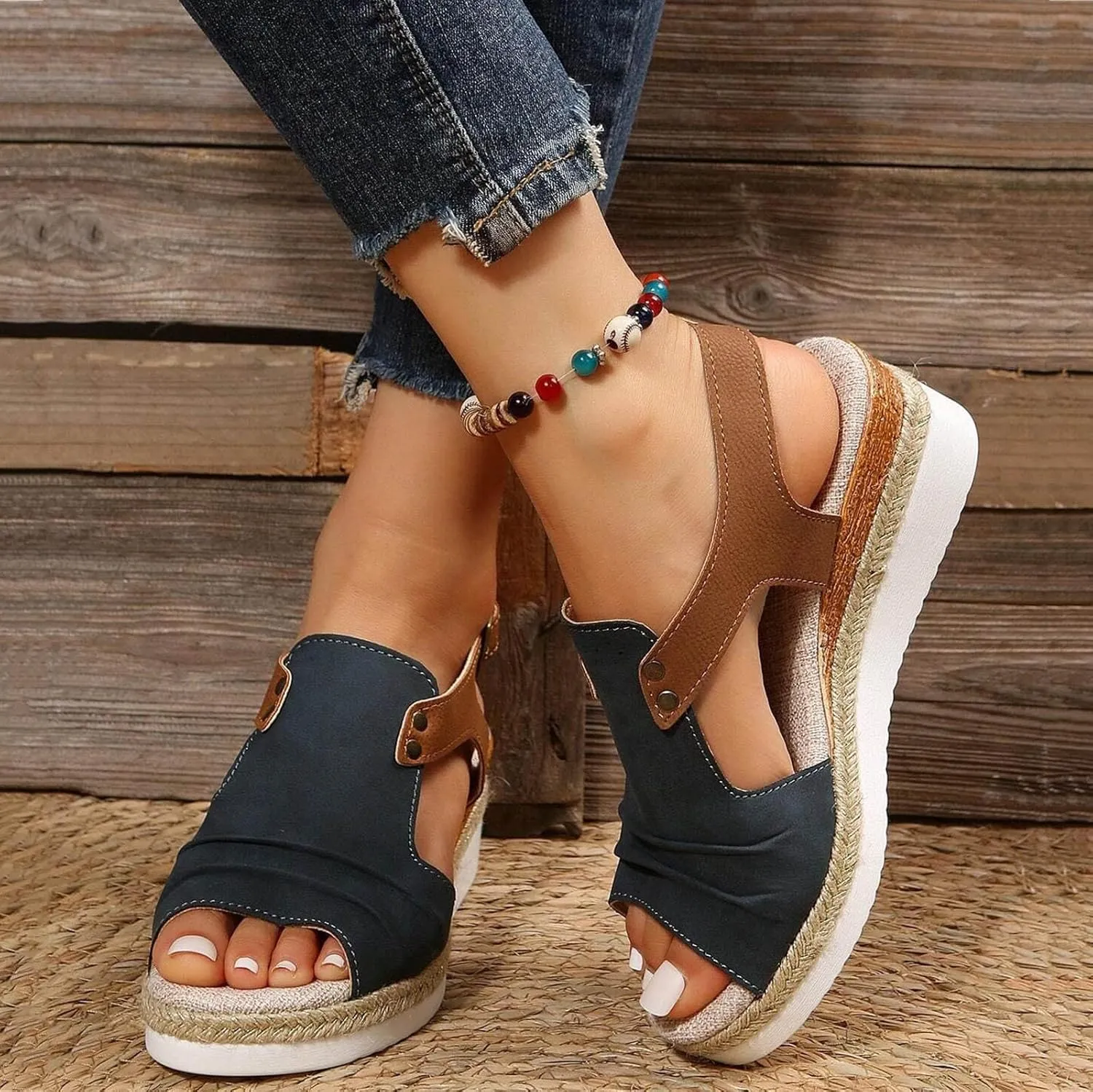 Cathalem Orthopedic Platform Wedge Sandals for Women Summer Dressy 2024 Flat Open Toe Ankle Strap Espadrilles Sandals
