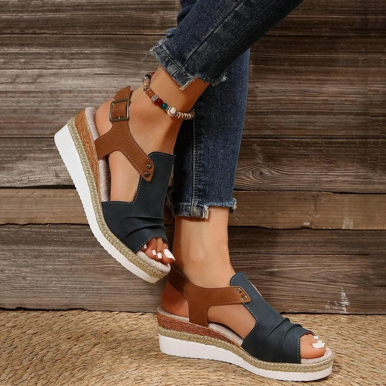 Cathalem Orthopedic Platform Wedge Sandals for Women Summer Dressy 2024 Flat Open Toe Ankle Strap Espadrilles Sandals
