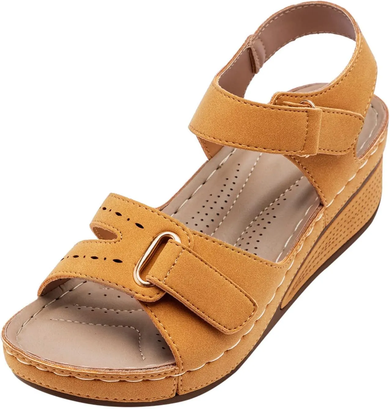 Cathalem Summer Sandals for Women 2024 Open Toe Ankle Strap Platform Sandals Casual Strappy Low Wedges Beach Outdoor Shoes