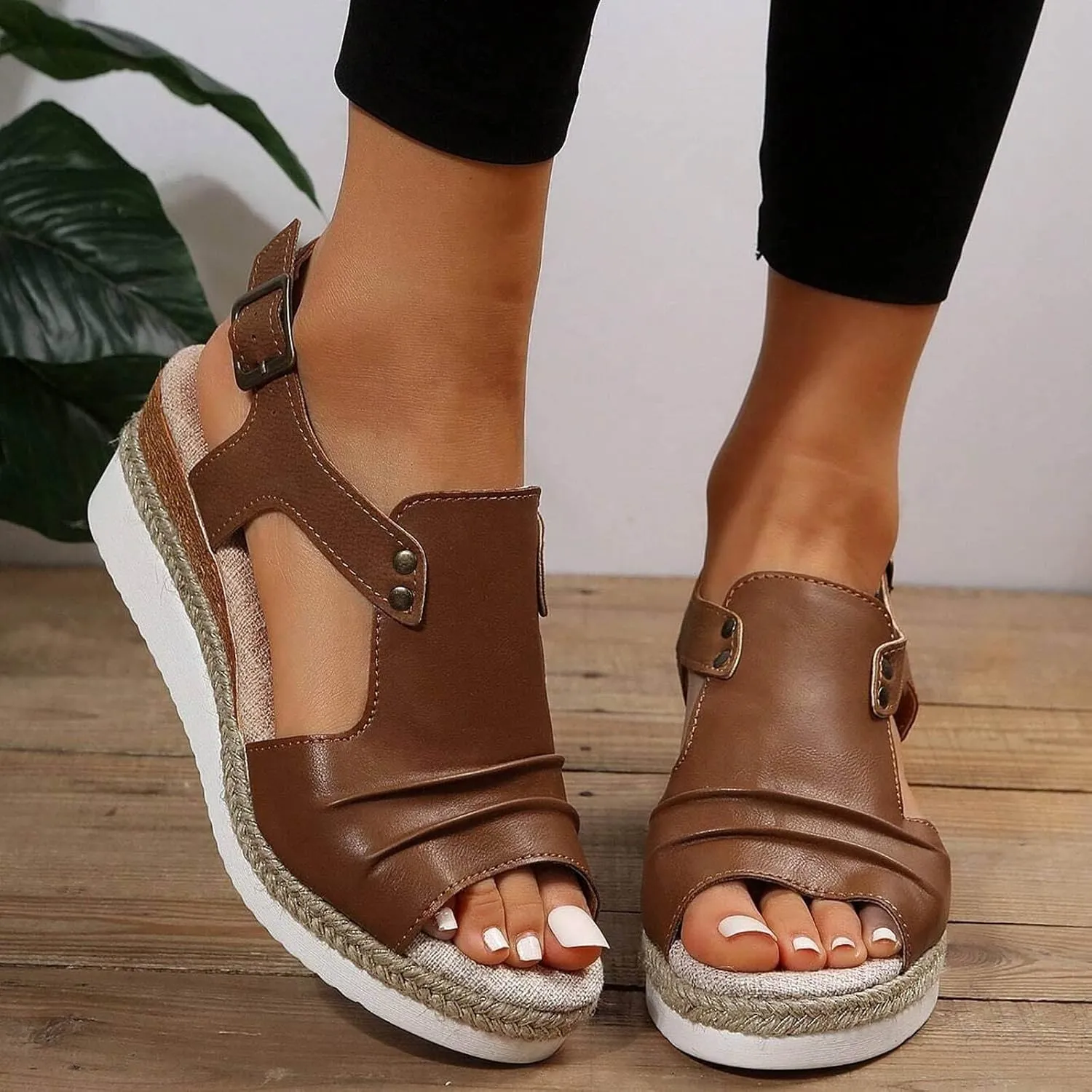 Cathalem Summer Sandals for Women 2024 Womens Open Toe Ankle Strap Sandals Casual Strappy High Wedges Slip on Sandals
