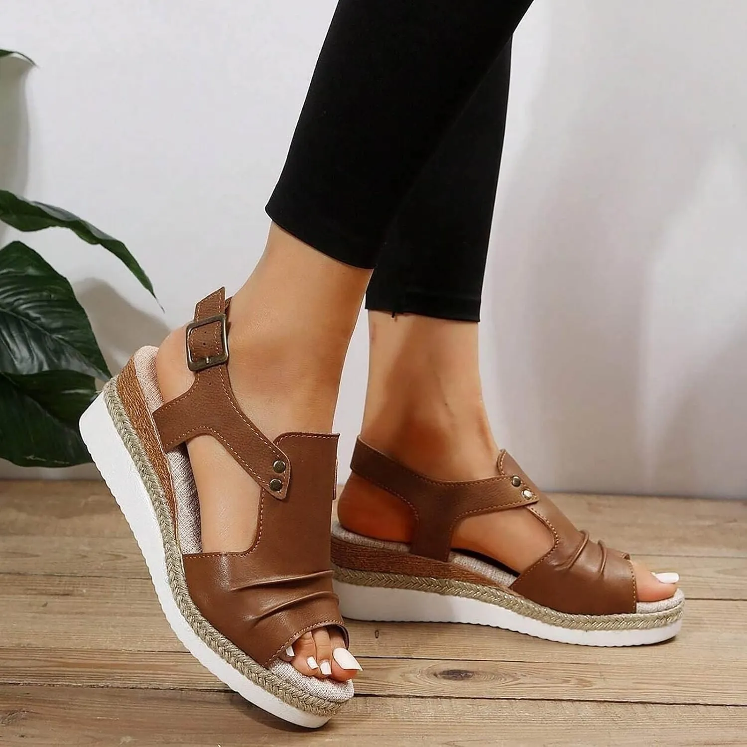 Cathalem Summer Sandals for Women 2024 Womens Open Toe Ankle Strap Sandals Casual Strappy High Wedges Slip on Sandals