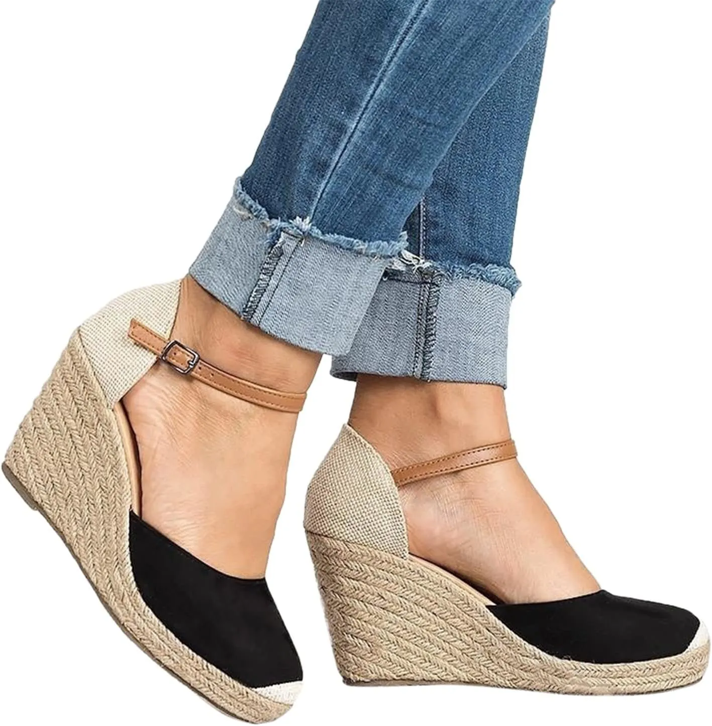 Cathalem Wedge Sandals for Women, Womens Closed Toe Sandals Summer Ankle Strap Casual Sandals for Women Espadrilles Wedges