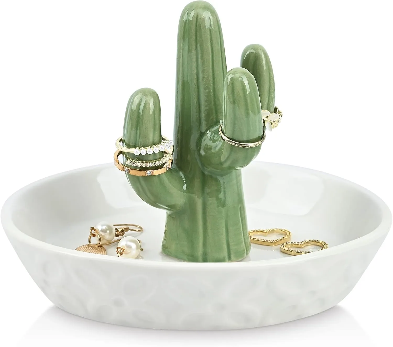 Ceramic Cactus Ring Holder Cactus Ring Dish for Jewelry Cactus Decor for Friend Sister Birthday Wedding Anniversary Bridal Engagement Christmas Gift for Women