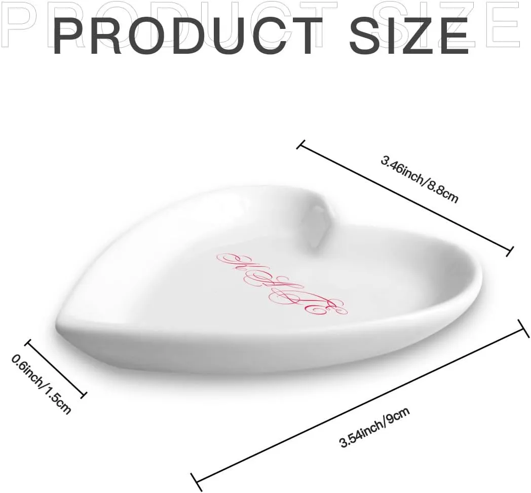 Ceramic Jewelry Plate Custom with Image Text, Customizable Decorative Plate for Home Office Bedroom Bathroom Kitchen, Personalized Wedding Bridesmaid Gifts, 3.46"x3.54", White, Heart Shape