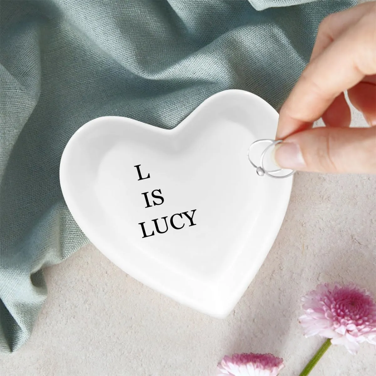 Ceramic Jewelry Plate Custom with Image Text, Customizable Decorative Plate for Home Office Bedroom Bathroom Kitchen, Personalized Wedding Bridesmaid Gifts, 3.46"x3.54", White, Heart Shape