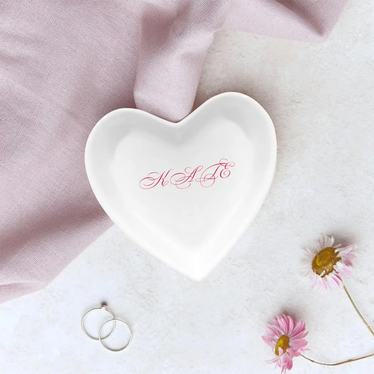 Ceramic Jewelry Plate Custom with Image Text, Customizable Decorative Plate for Home Office Bedroom Bathroom Kitchen, Personalized Wedding Bridesmaid Gifts, 3.46"x3.54", White, Heart Shape