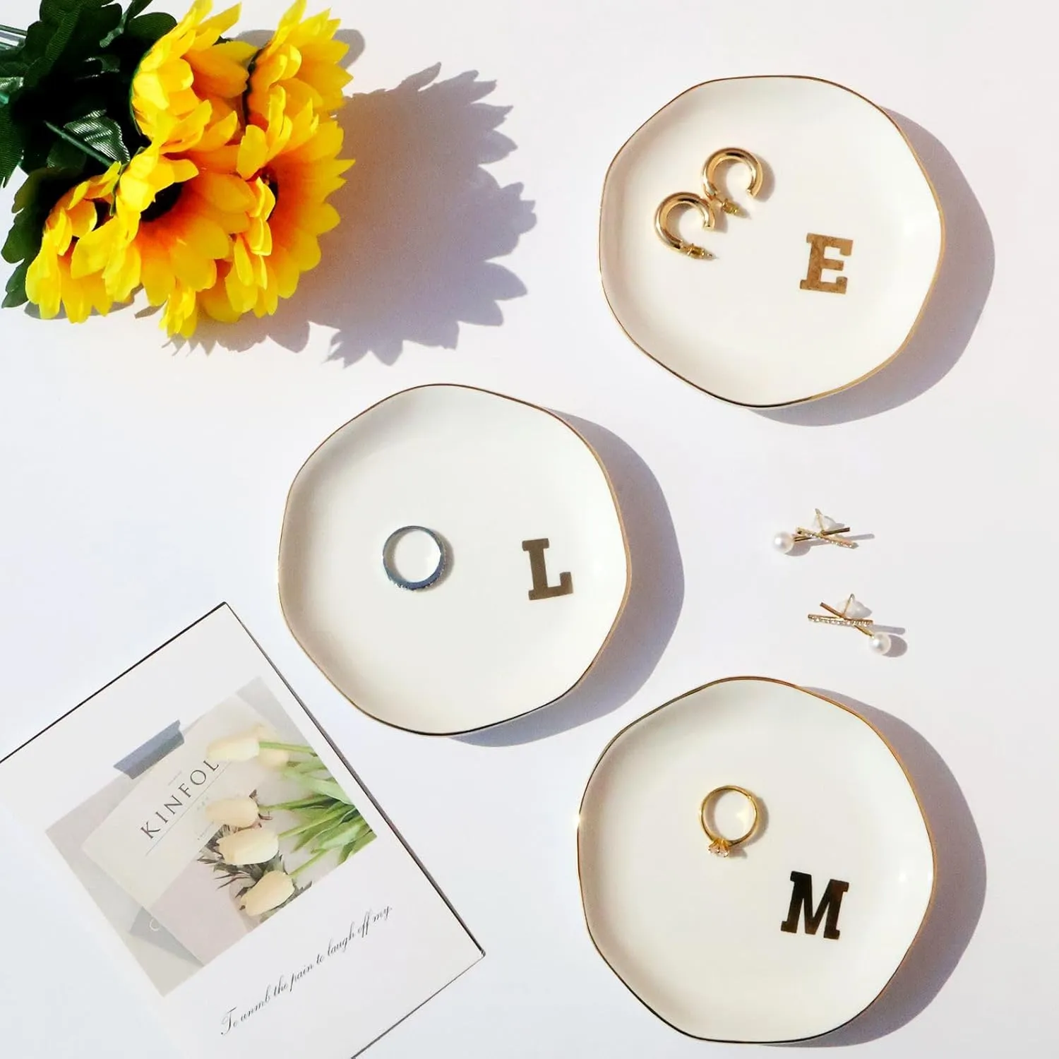 Ceramic Jewelry Tray Initial Ring Dish Personalized E-Monogrammed Engagement Wedding Gifts,Decorative Jewelry Holder for Birthday Mother's Day Christmas for Women, Ceramic White 4.5" (E)
