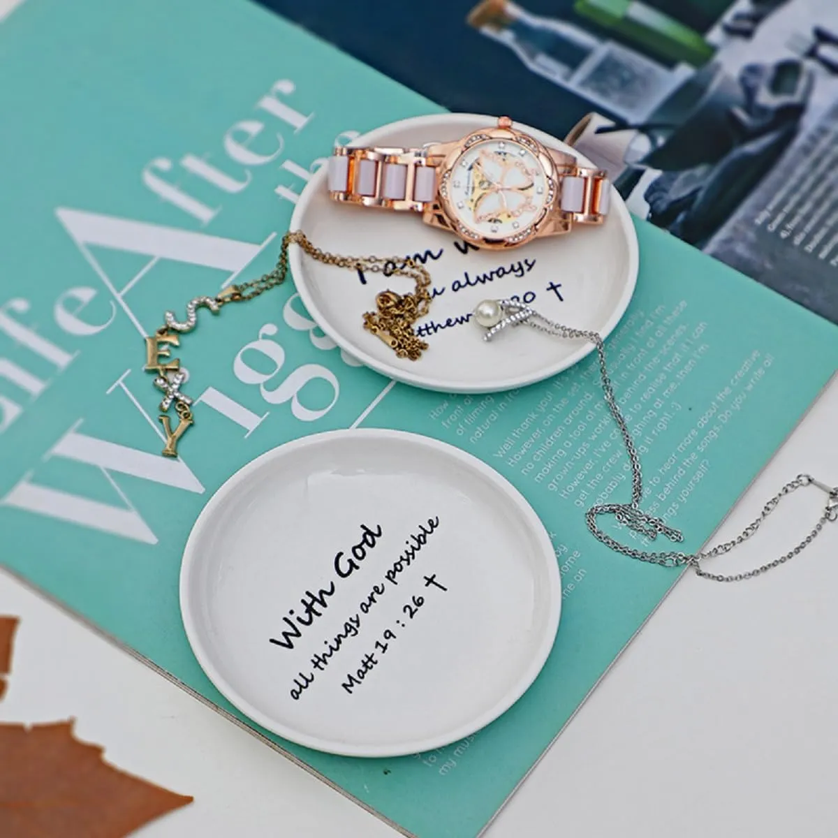 Christian Gifts for Women Faith Jewelry Dish with Bible Verse, Religious Spiritual Gifts for Women Small Ring dish Scripture Prayer Gifts for Friend Birthday - I am with You Always