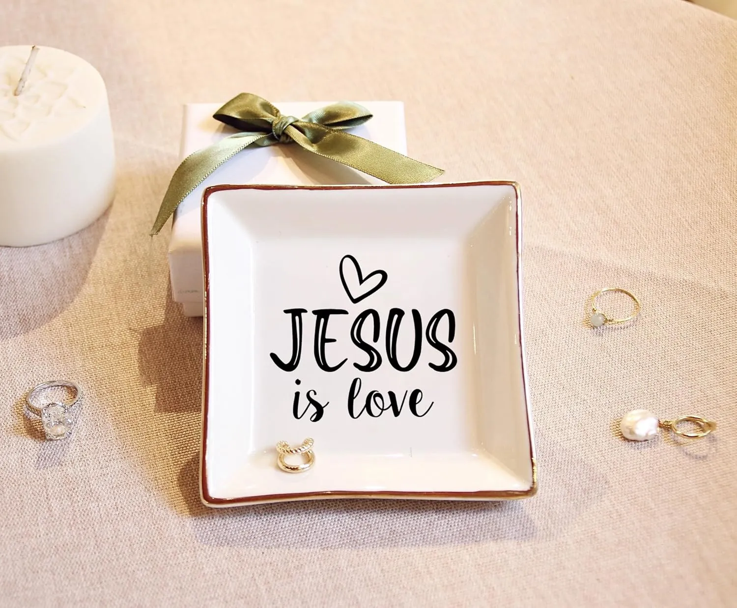 Christian Gifts for Women Faith Religious Gifts Ring Dish -Jesus is Love, Birthday Christmas Mother's Day Christian Gifts for Women Friends Mom Grandma
