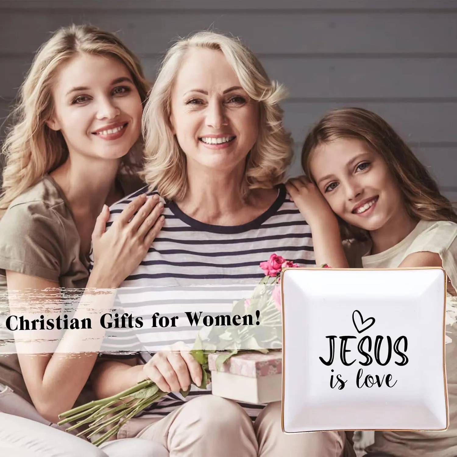 Christian Gifts for Women Faith Religious Gifts Ring Dish -Jesus is Love, Birthday Christmas Mother's Day Christian Gifts for Women Friends Mom Grandma