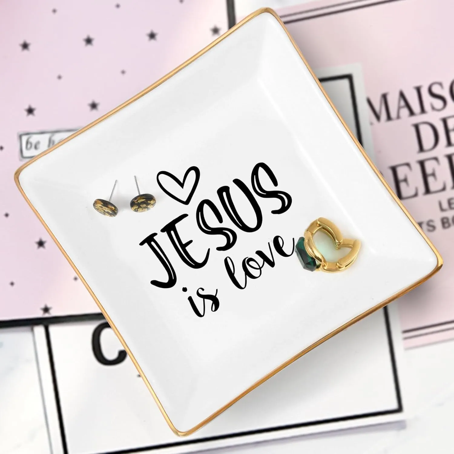 Christian Gifts for Women Faith Religious Gifts Ring Dish -Jesus is Love, Birthday Christmas Mother's Day Christian Gifts for Women Friends Mom Grandma