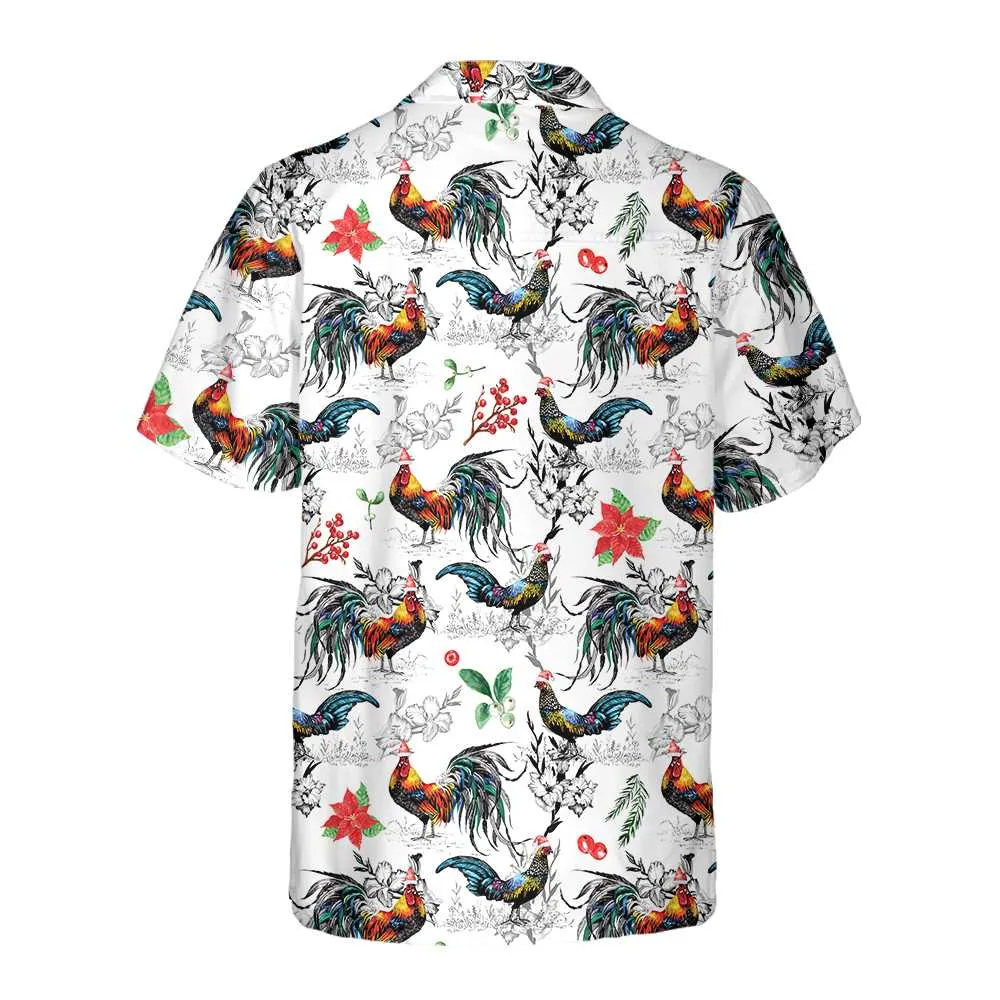 Christmas Chicken With Poinsettia Flower Hawaiian Shirt, Tropical Christmas Shirt For Men