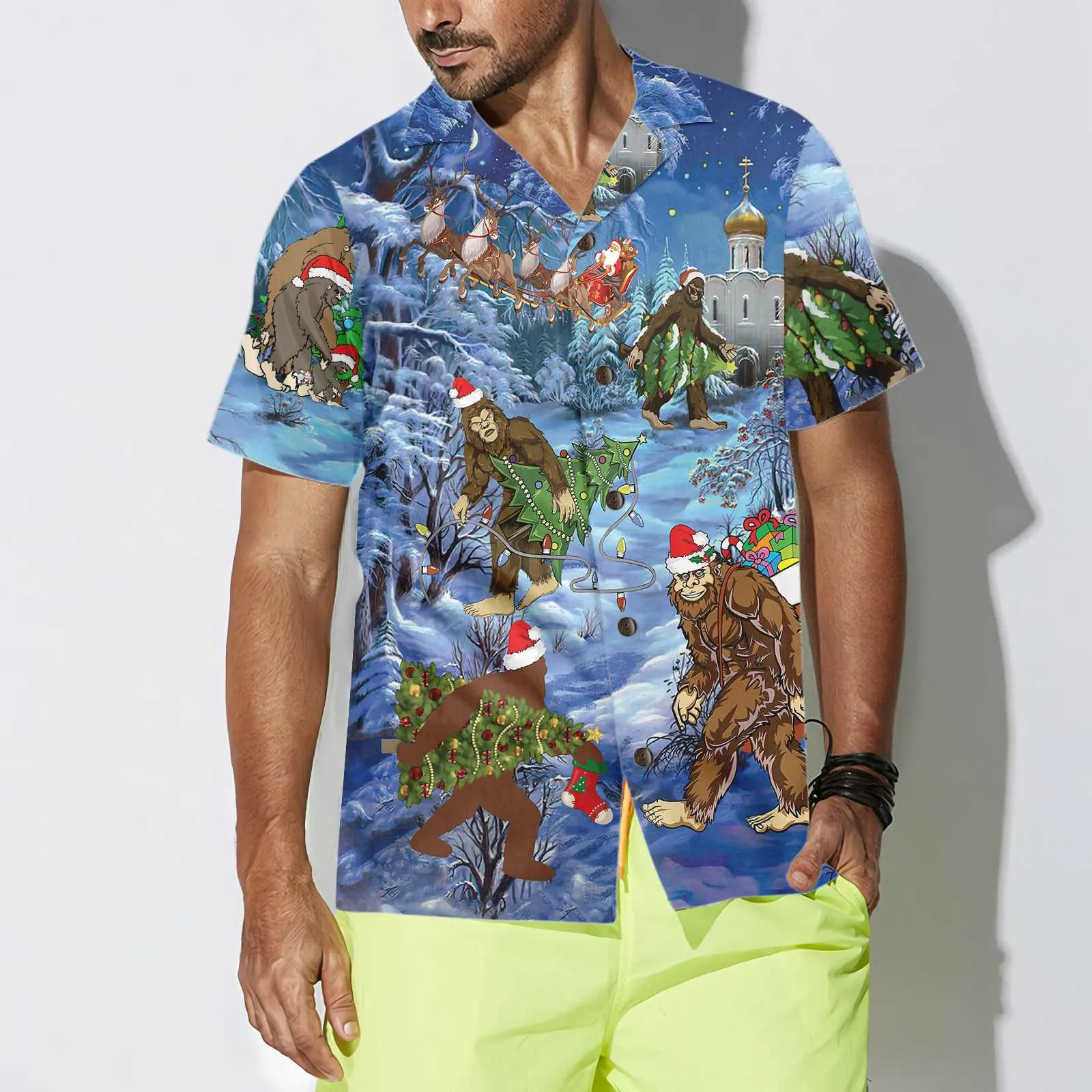 Christmas Holiday Bigfoot Hawaiian Shirt, Sasquatch Christmas Vacation Shirt, Best Gift For Christmas