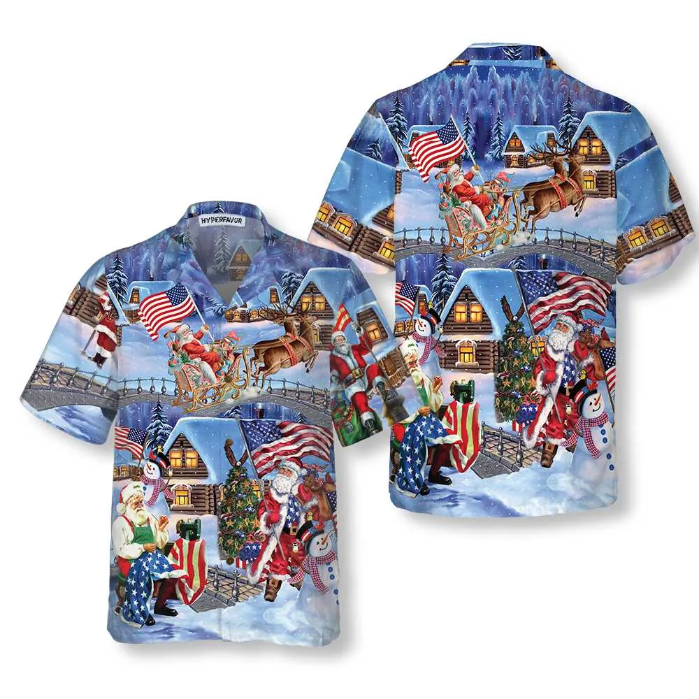 Christmas Holiday Santa Patriot Hawaiian Shirt, American Flag Christmas Shirt, Unique Christmas Gift
