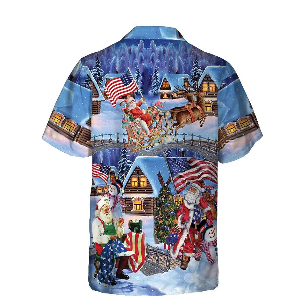 Christmas Holiday Santa Patriot Hawaiian Shirt, American Flag Christmas Shirt, Unique Christmas Gift