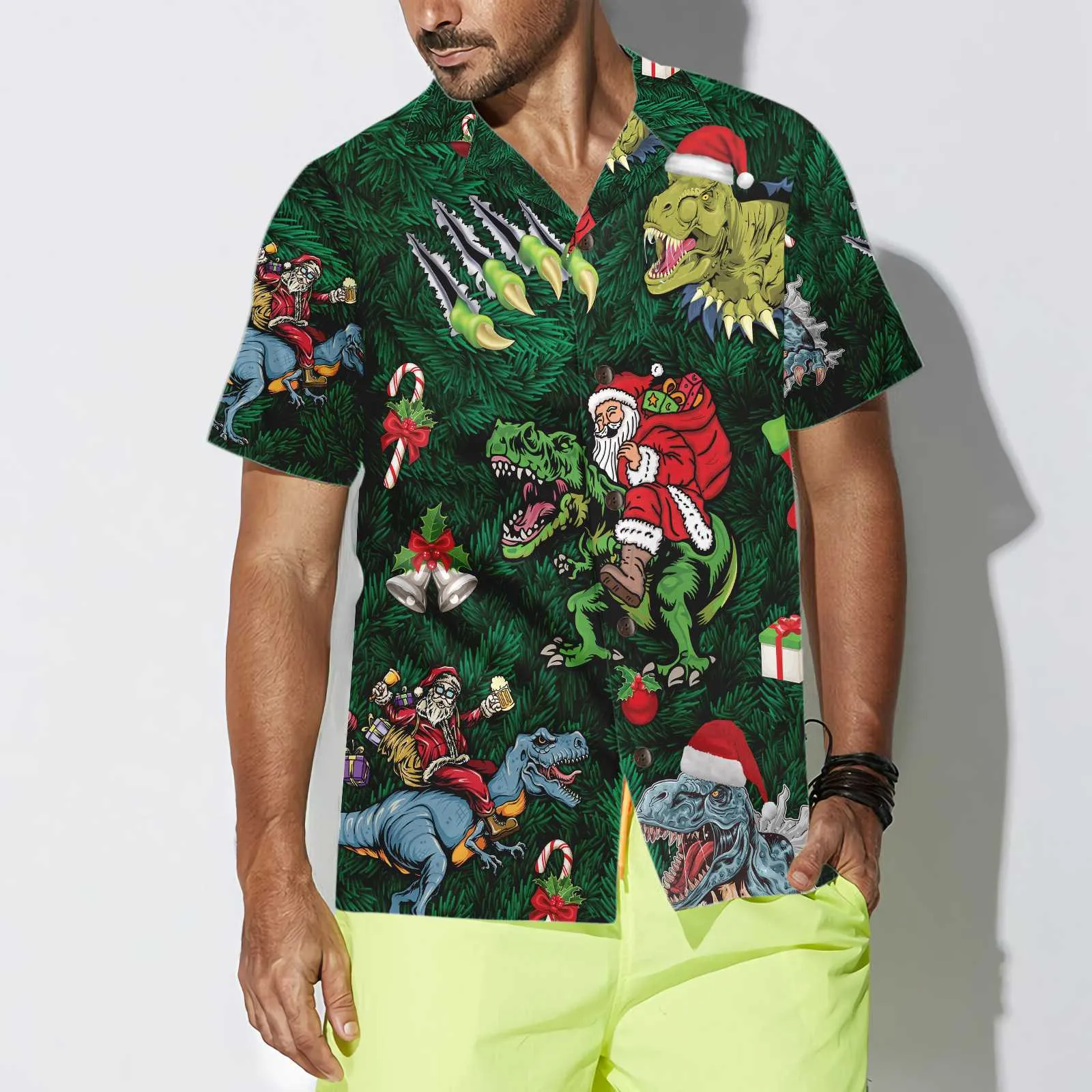Christmas Holiday With T-Rex Hawaiian Shirt, Funny Dinosaur Christmas Shirt, Best Xmas Gift Idea