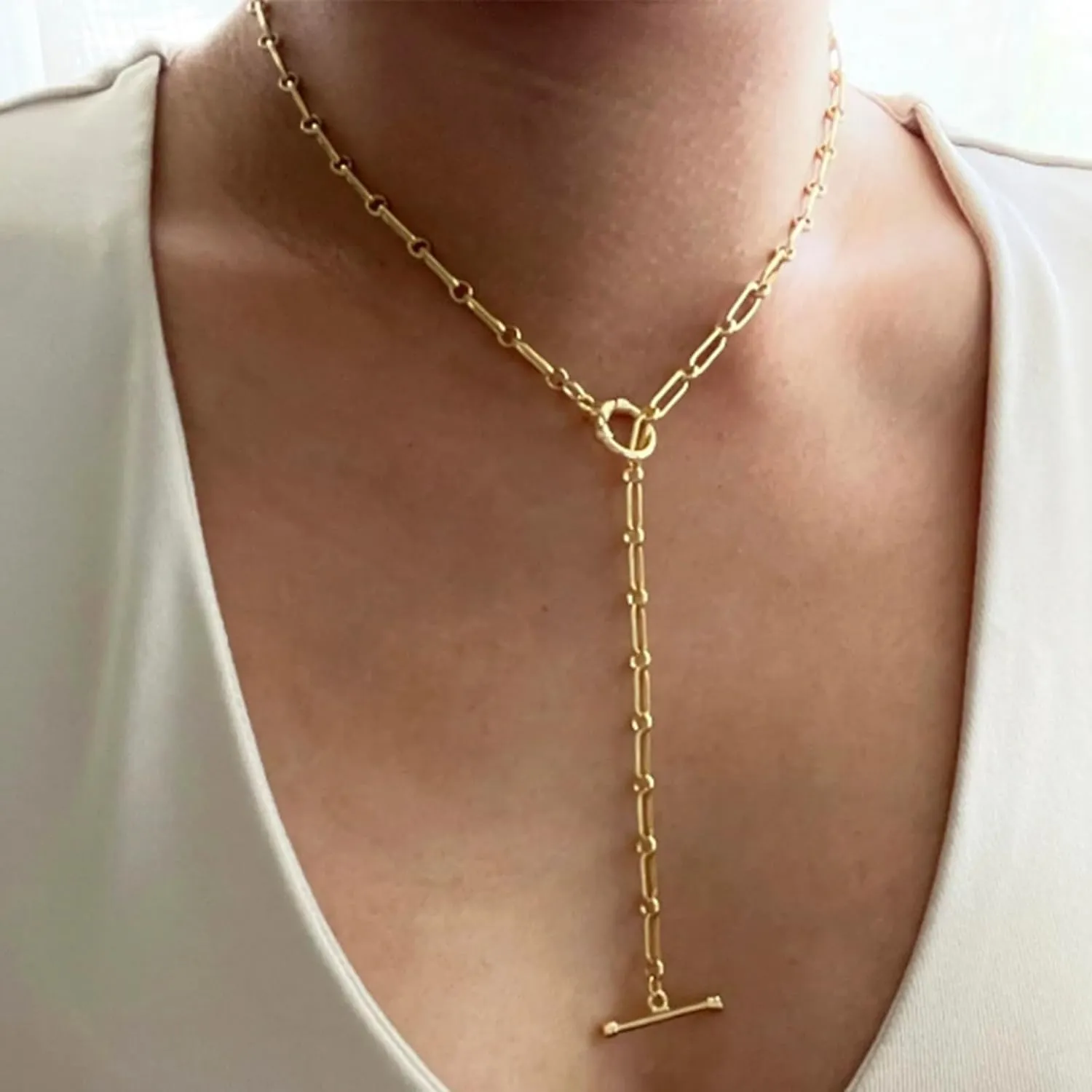 Chunky Gold Necklace Dainty Lariat Necklace for Women Gold Accessories Body Chain Jewelry Long Necklaces with Pendants for Women Trendy Twist Herringbone Y Shaped Necklace