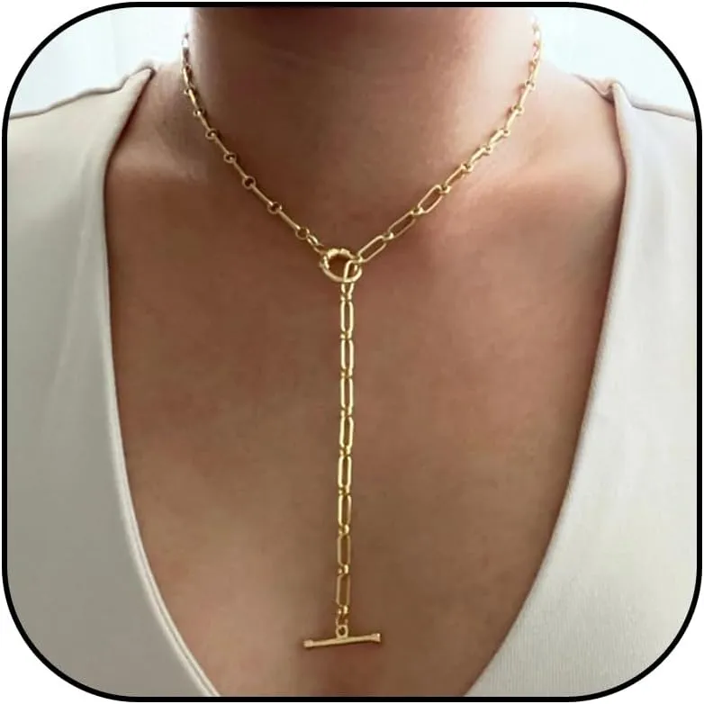 Chunky Gold Necklace Dainty Lariat Necklace for Women Gold Accessories Body Chain Jewelry Long Necklaces with Pendants for Women Trendy Twist Herringbone Y Shaped Necklace