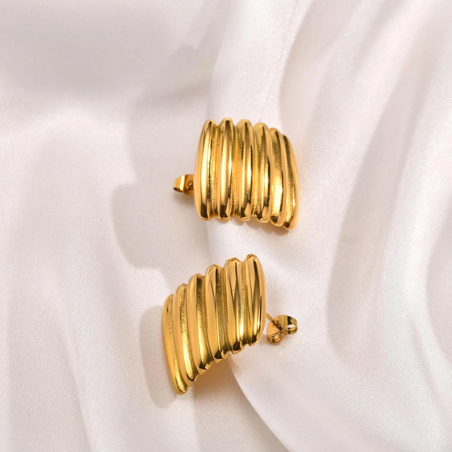 Chunky Gold Stud Earrings for Women-Hypoallergenic 18k Gold Plated Large Studs Earrings, Stainless Steel Irregular Geometric Womens Gold Big Stud Earrings Jewelry for Sisters Girlfriend Wife Mom