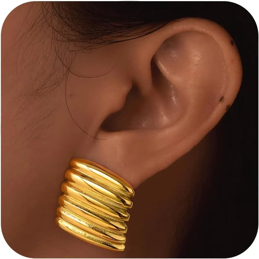 Chunky Gold Stud Earrings for Women-Hypoallergenic 18k Gold Plated Large Studs Earrings, Stainless Steel Irregular Geometric Womens Gold Big Stud Earrings Jewelry for Sisters Girlfriend Wife Mom