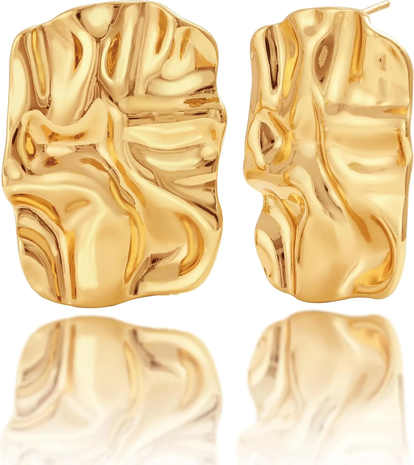 Chunky Gold Studs Earrings for Women- 14K Gold Plated Stainless Steel Heaven Mayhem Earrings Square Geometric Statement Dupes for Women