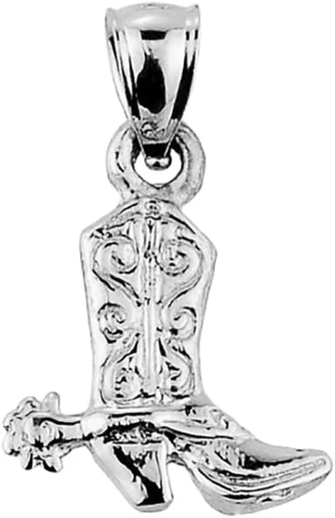 Claddagh Gold Trendy Necklaces Textured Sterling Silver Western Cowboy Boot Charm Pendant